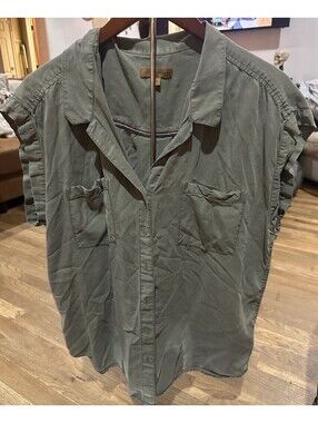 JACHS Girlfriend Womens XL Sage Green Short Sleeve Button Up Utility Shirt
